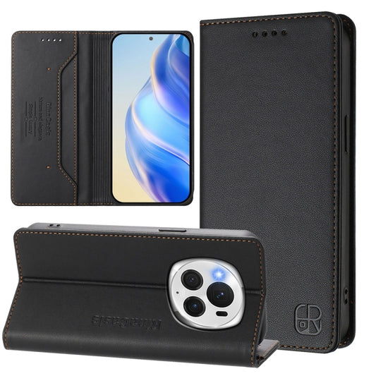 For Honor Magic6 Pro Global RC01 Dual-Folded Magnetic Suction RFID Leather Phone Case(Black) - Honor Cases by PMC Jewellery | Online Shopping South Africa | PMC Jewellery | Buy Now Pay Later Mobicred