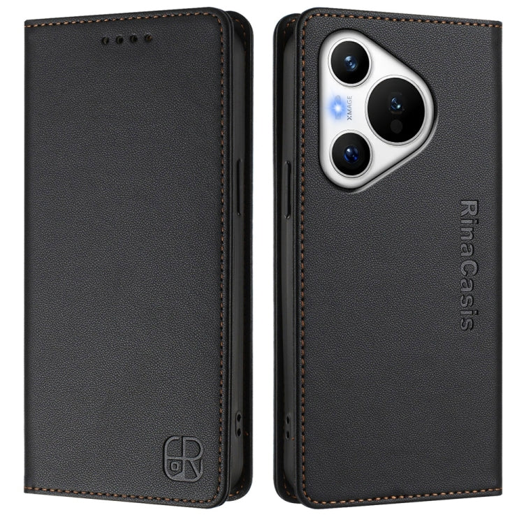 For Huawei Pura 70 RC01 Dual-Folded Magnetic Suction RFID Leather Phone Case(Black) - free shipping - PMC Jewellery - Order now!