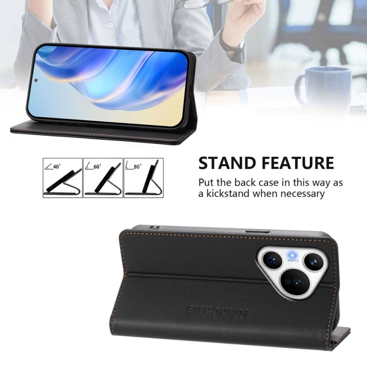 For Huawei Pura 70 RC01 Dual-Folded Magnetic Suction RFID Leather Phone Case(Black) - free shipping - PMC Jewellery - Order now!