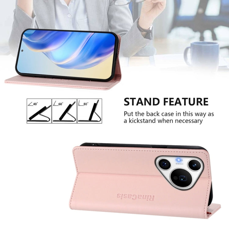 For Huawei Pura 70 Pro / Pura 70 Pro+ RC01 Dual-Folded Magnetic Suction RFID Leather Phone Case(Pink) - Huawei Cases by PMC Jewellery | Online Shopping South Africa | PMC Jewellery | Buy Now Pay Later Mobicred