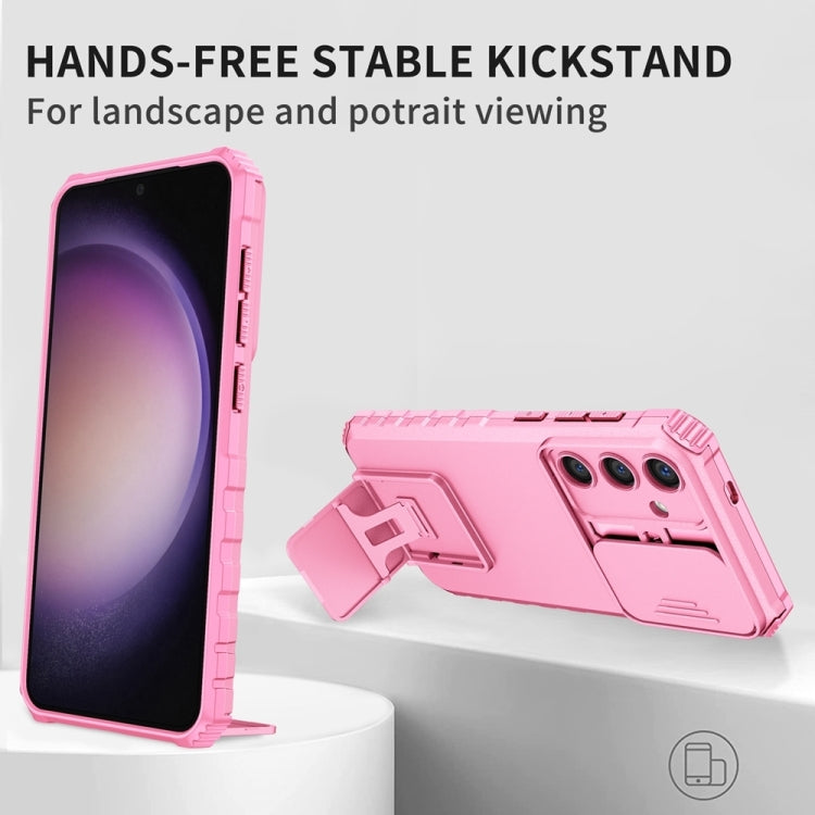 For Samsung Galaxy S25 5G Stereoscopic Holder Sliding Camshield Phone Case(Pink) - Galaxy S25 5G Cases by PMC Jewellery | Online Shopping South Africa | PMC Jewellery | Buy Now Pay Later Mobicred