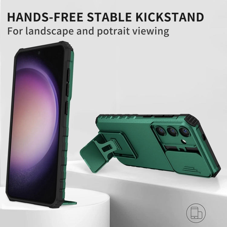 For Samsung Galaxy S25 5G Stereoscopic Holder Sliding Camshield Phone Case(Green) - Galaxy S25 5G Cases by PMC Jewellery | Online Shopping South Africa | PMC Jewellery | Buy Now Pay Later Mobicred