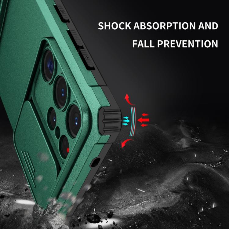 For Samsung Galaxy S25 Ultra 5G Stereoscopic Holder Sliding Camshield Phone Case(Green) - Galaxy S25 Ultra 5G Cases by PMC Jewellery | Online Shopping South Africa | PMC Jewellery | Buy Now Pay Later Mobicred
