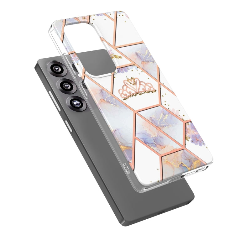 For Samsung Galaxy S25 Ultra 5G Splicing Marble Flower IMD TPU Phone Case(Crown) - Galaxy S25 Ultra 5G Cases by PMC TechLife | Online Shopping South Africa | PMC TechLife | Buy Now Pay Later Mobicred