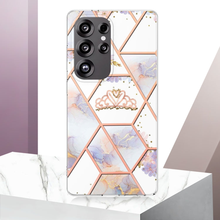 For Samsung Galaxy S25 Ultra 5G Splicing Marble Flower IMD TPU Phone Case(Crown) - Galaxy S25 Ultra 5G Cases by PMC TechLife | Online Shopping South Africa | PMC TechLife | Buy Now Pay Later Mobicred