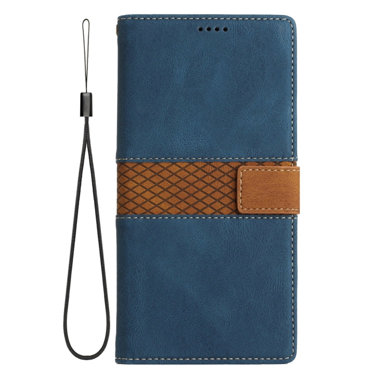 For iPhone 16e Grid Stitching Leather Phone Case with Lanyard(Blue) - iPhone 16e Cases by PMC TechLife | Online Shopping South Africa | PMC TechLife | Buy Now Pay Later Mobicred