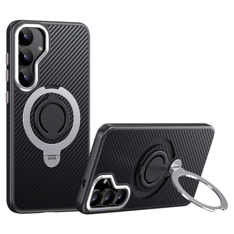 For Samsung Galaxy S25 5G Carbon Fiber MagSafe Phone Case with 360 Degree Rotating Holder(Black Silver) - Galaxy S25 5G Cases by PMC Jewellery | Online Shopping South Africa | PMC Jewellery | Buy Now Pay Later Mobicred