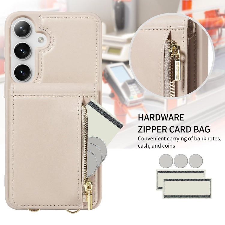 For Samsung Galaxy S25+ 5G Crossbody Lanyard Zipper Wallet Leather Phone Case(Beige) - Galaxy S25+ 5G Cases by PMC Jewellery | Online Shopping South Africa | PMC Jewellery | Buy Now Pay Later Mobicred