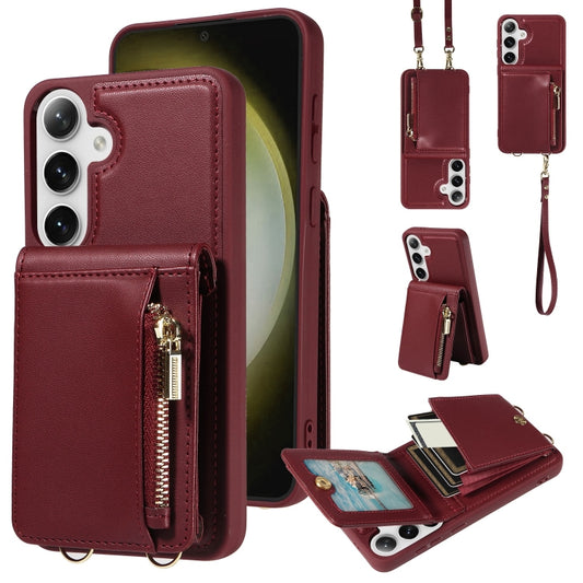 For Samsung Galaxy S25+ 5G Crossbody Lanyard Zipper Wallet Leather Phone Case(Wine Red) - Galaxy S25+ 5G Cases by PMC Jewellery | Online Shopping South Africa | PMC Jewellery | Buy Now Pay Later Mobicred