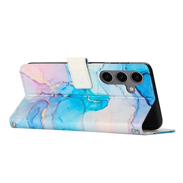 For Samsung Galaxy S25+ 5G Painted Marble Pattern Leather Phone Case(Pink Green) - Galaxy S25+ 5G Cases by PMC Jewellery | Online Shopping South Africa | PMC Jewellery | Buy Now Pay Later Mobicred