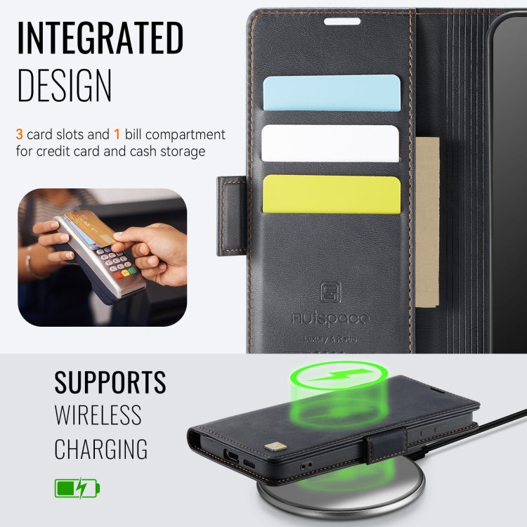 For Samsung Galaxy S25 5G AutSpace A11 Side Buckle MagSafe Magnetic RFID Phone Leather Case(Black) - free shipping - PMC Jewellery - Order now!