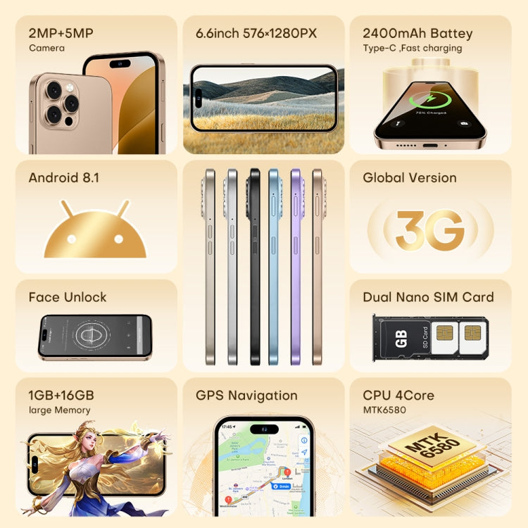 U218 / i16 Pro Max, 1GB+16GB, 6.6 inch Android 8.1 MTK6580A Quad Core, OTG, Network: 3G, Dual SIM, Plug:US Plug(Blue) - free shipping - PMc TechLife - Order now!