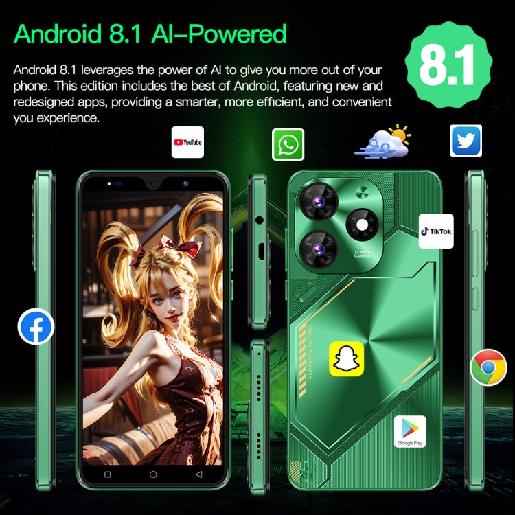 Povo6 Neo / DP29, 1GB+16GB, Face Identification, 5.0 inch Android 8.1 MTK6580M Quad Core, Network: 3G, Dual SIM, Plug:EU Plug(Green) - free shipping - PMc TechLife - Order now!
