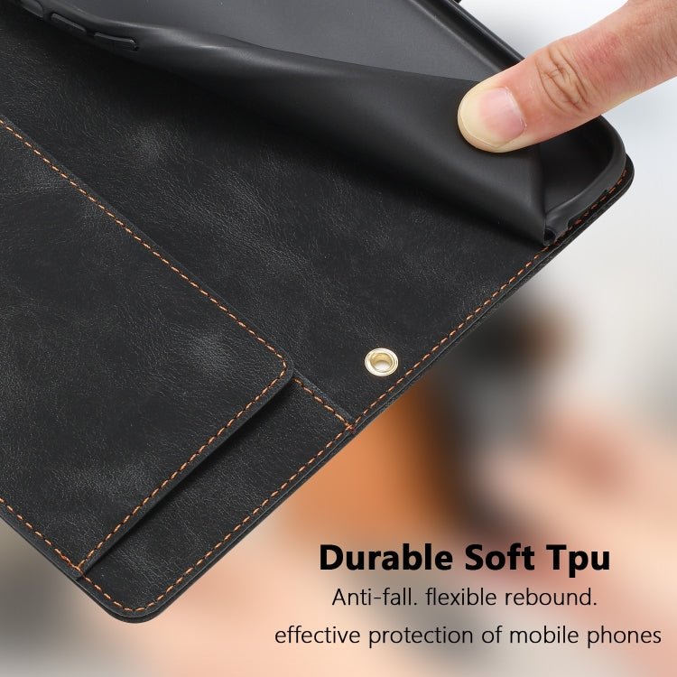 For iPhone 16e Tulips Embossed Leather Phone Case with Lanyard(Black) - iPhone 16e Cases by PMC TechLife | Online Shopping South Africa | PMC TechLife | Buy Now Pay Later Mobicred