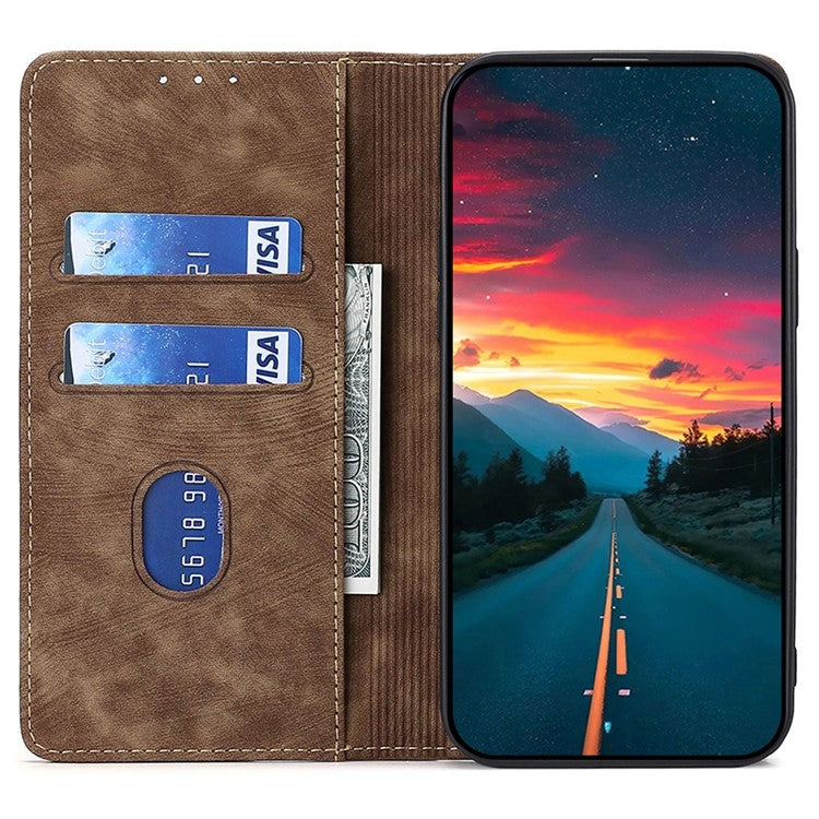 For Samsung Galaxy S25 5G RFID Anti-theft Brush Magnetic Leather Phone Case(Brown) - Galaxy S25 5G Cases by PMC TechLife | Online Shopping South Africa | PMC TechLife | Buy Now Pay Later Mobicred