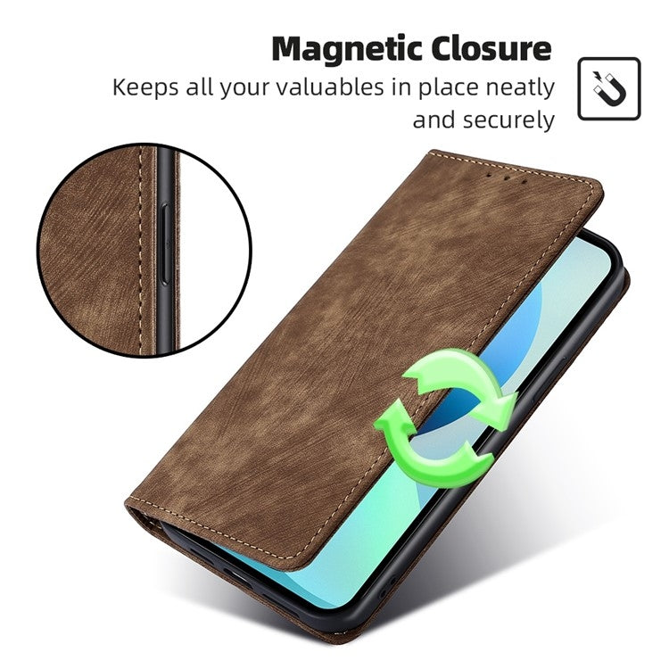 For Samsung Galaxy S25 5G RFID Anti-theft Brush Magnetic Leather Phone Case(Brown) - Galaxy S25 5G Cases by PMC TechLife | Online Shopping South Africa | PMC TechLife | Buy Now Pay Later Mobicred