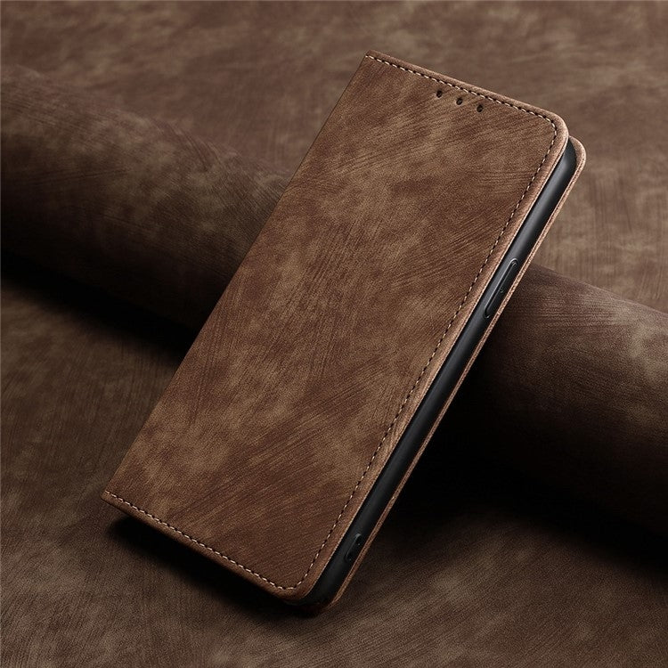 For Samsung Galaxy S25 5G RFID Anti-theft Brush Magnetic Leather Phone Case(Brown) - Galaxy S25 5G Cases by PMC TechLife | Online Shopping South Africa | PMC TechLife | Buy Now Pay Later Mobicred