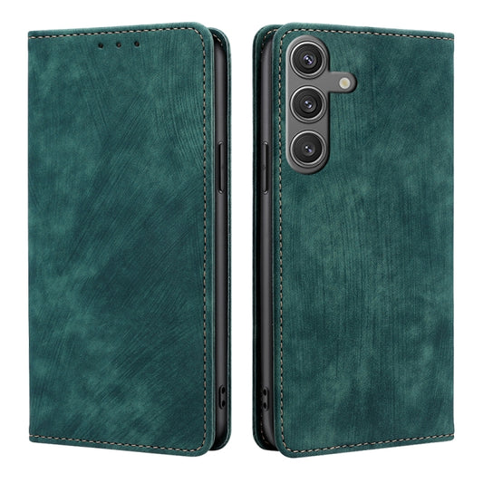 For Samsung Galaxy S25 5G RFID Anti-theft Brush Magnetic Leather Phone Case(Green) - Galaxy S25 5G Cases by PMC Jewellery | Online Shopping South Africa | PMC Jewellery | Buy Now Pay Later Mobicred