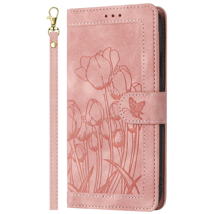 For Samsung Galaxy S25+ 5G Tulips Embossed Leather Phone Case with Lanyard(Pink) - free shipping - PMC Jewellery - Order now!
