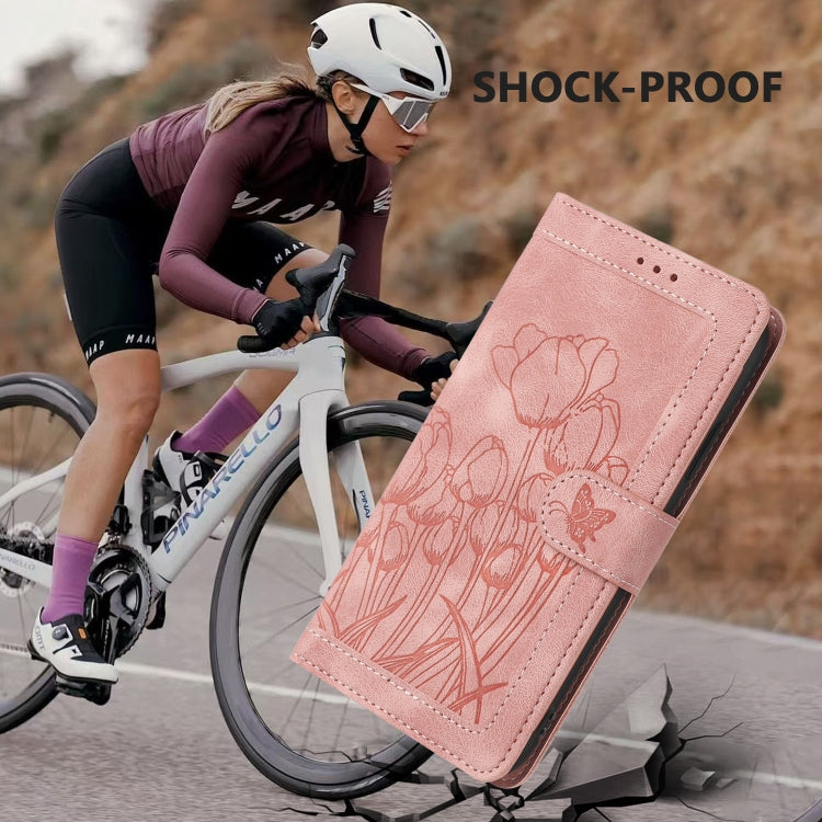 For Samsung Galaxy S25+ 5G Tulips Embossed Leather Phone Case with Lanyard(Pink) - free shipping - PMC Jewellery - Order now!