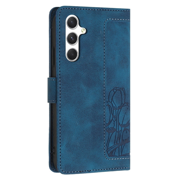For Samsung Galaxy S25+ 5G Tulips Embossed Leather Phone Case with Lanyard(Blue) - Galaxy S25+ 5G Cases by PMC Jewellery | Online Shopping South Africa | PMC Jewellery | Buy Now Pay Later Mobicred