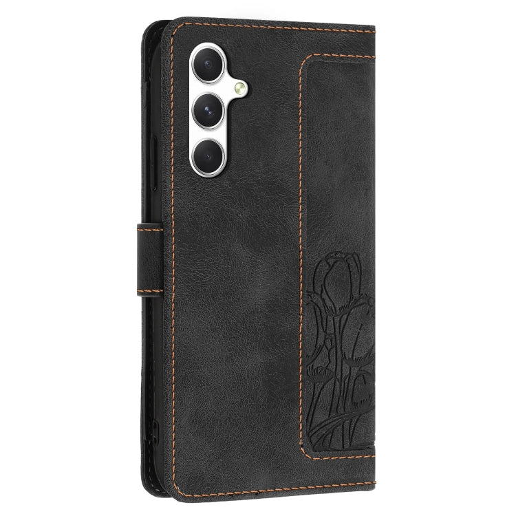 For Samsung Galaxy S25+ 5G Tulips Embossed Leather Phone Case with Lanyard(Black) - Galaxy S25+ 5G Cases by PMC Jewellery | Online Shopping South Africa | PMC Jewellery | Buy Now Pay Later Mobicred