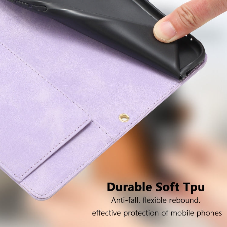 For Samsung Galaxy S25 5G Tulips Embossed Leather Phone Case with Lanyard(Purple) - Galaxy S25 5G Cases by PMC Jewellery | Online Shopping South Africa | PMC Jewellery | Buy Now Pay Later Mobicred