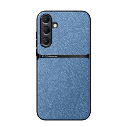 For Samsung Galaxy S25+ 5G Litchi Leather Magnetic Full Coverage Shockproof Phone Case(Blue) - Galaxy S25+ 5G Cases by PMC Jewellery | Online Shopping South Africa | PMC Jewellery | Buy Now Pay Later Mobicred