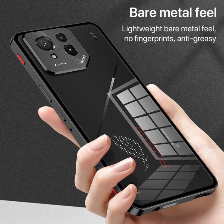 For  ASUS ROG Phone 9 Pro Snap Buckle Metal Frame Glass Back Panel Phone Case(Grey) - ASUS Cases by PMC TechLife | Online Shopping South Africa | PMC TechLife | Buy Now Pay Later Mobicred