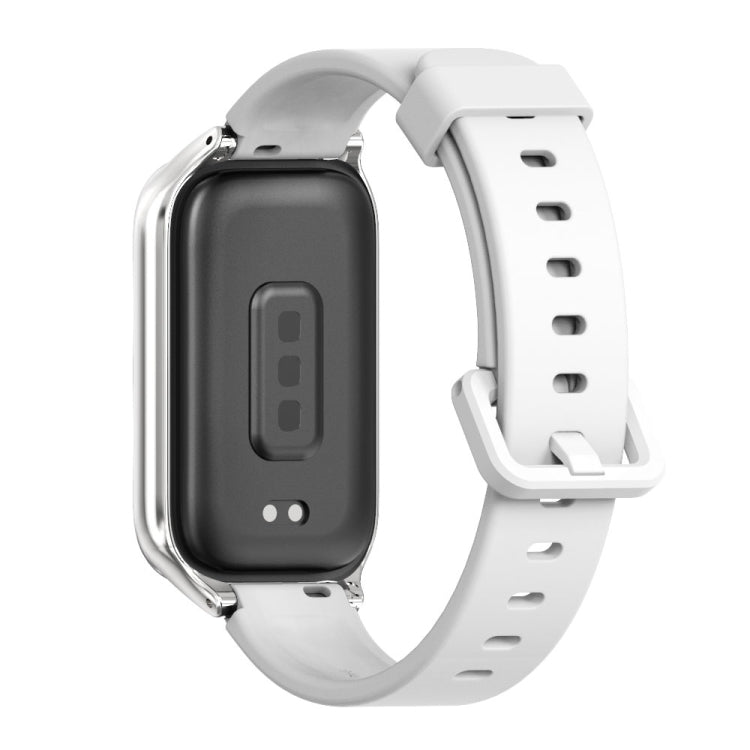 For Xiaomi Smart Band 9 Active / Redmi Band 3 Mijobs Metal Shell Silicone Watch Band(White Silver) - free shipping - PMc TechLife - Order now!