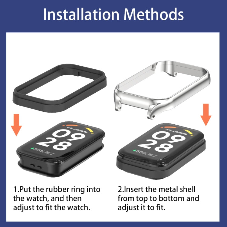 For Xiaomi Smart Band 9 Active / Redmi Band 3 Mijobs Metal Shell Silicone Watch Band(Grey Silver) - free shipping - PMc TechLife - Order now!