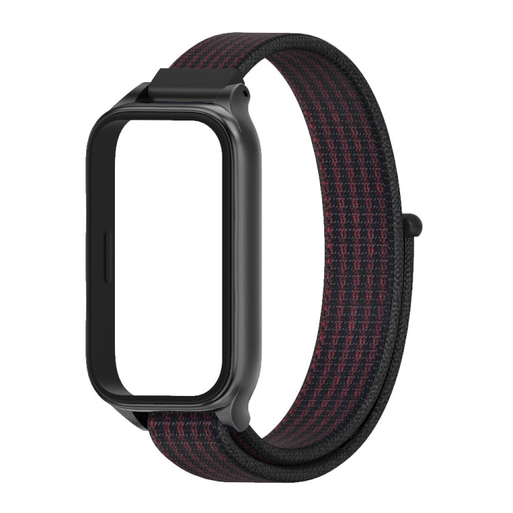 For Xiaomi Smart Band 9 Active / Redmi Band 3 Mijobs Metal Shell Nylon Loop Watch Band(Black Red) - Watch Bands by MIJOBS | Online Shopping South Africa | PMc TechLife | Buy Now Pay Later Mobicred