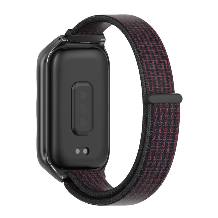 For Xiaomi Smart Band 9 Active / Redmi Band 3 Mijobs Metal Shell Nylon Loop Watch Band(Black Red) - Watch Bands by MIJOBS | Online Shopping South Africa | PMc TechLife | Buy Now Pay Later Mobicred
