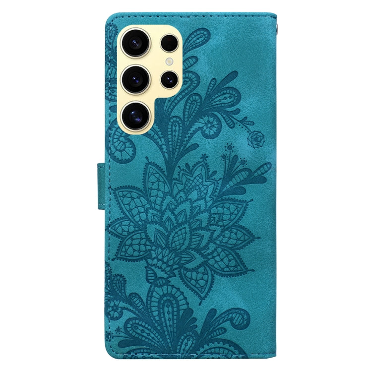 For Samsung Galaxy S25 Ultra 5G Lace Floral Embossed Magnetic Buckle PU Phone Case With Wrist Strap(Green) - Galaxy S25 Ultra 5G Cases by PMC Jewellery | Online Shopping South Africa | PMC Jewellery | Buy Now Pay Later Mobicred