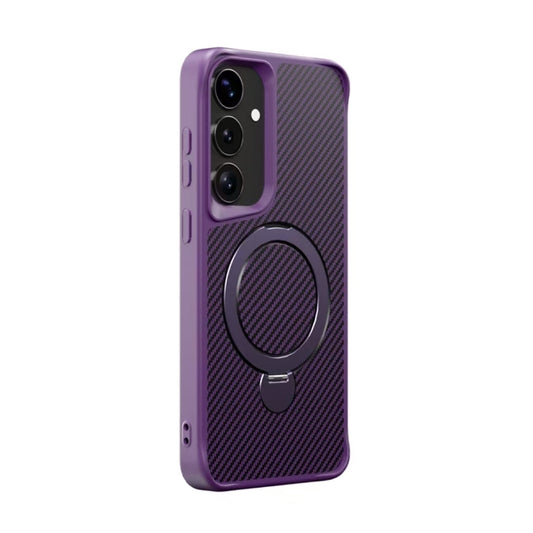 For Samsung Galaxy S25+ / S24+ 5G Carbon Fiber Texture 360 MagSafe Holder Phone Case(Purple) - Galaxy S25+ 5G Cases by PMC Jewellery | Online Shopping South Africa | PMC Jewellery | Buy Now Pay Later Mobicred