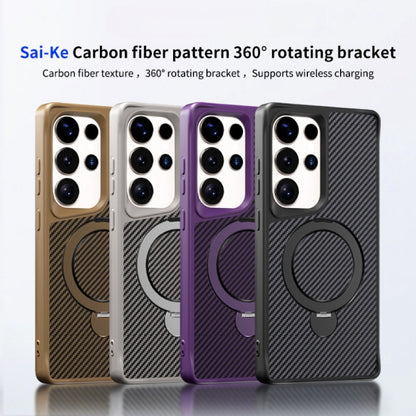 For Samsung Galaxy S25 / S24 5G Carbon Fiber Texture 360 MagSafe Holder Phone Case(Titanium Gray) - Galaxy S25 5G Cases by PMC Jewellery | Online Shopping South Africa | PMC Jewellery | Buy Now Pay Later Mobicred