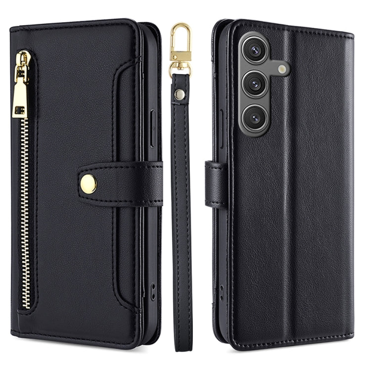 For Samsung Galaxy S25 5G Sheep Texture Cross-body Zipper Wallet Leather Phone Case(Black) - Galaxy S25 5G Cases by PMC Jewellery | Online Shopping South Africa | PMC Jewellery | Buy Now Pay Later Mobicred