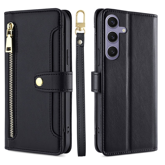 For Samsung Galaxy S25+ 5G Sheep Texture Cross-body Zipper Wallet Leather Phone Case(Black) - Galaxy S25+ 5G Cases by PMC Jewellery | Online Shopping South Africa | PMC Jewellery | Buy Now Pay Later Mobicred