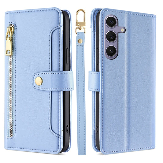 For Samsung Galaxy S25+ 5G Sheep Texture Cross-body Zipper Wallet Leather Phone Case(Blue) - Galaxy S25+ 5G Cases by PMC Jewellery | Online Shopping South Africa | PMC Jewellery | Buy Now Pay Later Mobicred