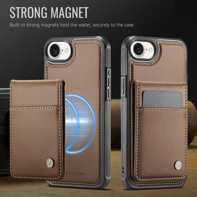 For iPhone 16e JEEHOOD J06 British Style RFID MagSafe Card Bag PU Phone Case(Brown) - free shipping - PMc TechLife - Order now!
