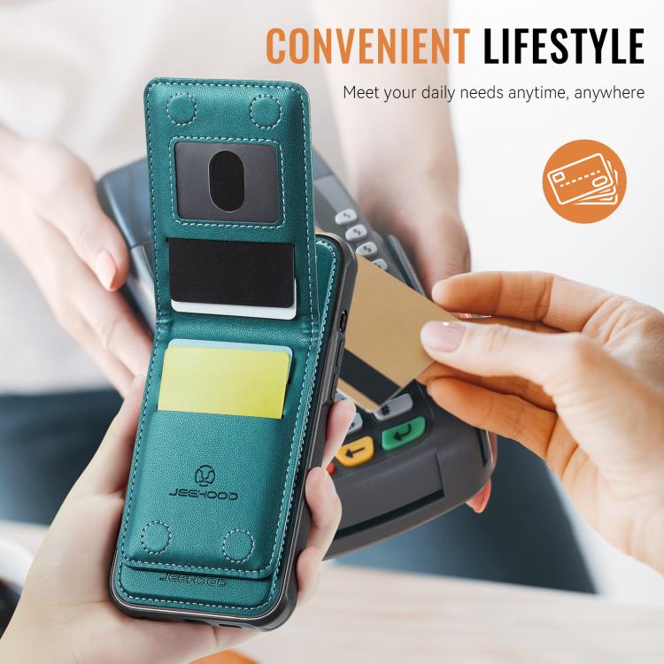 For iPhone 16e JEEHOOD J06 British Style RFID MagSafe Card Bag PU Phone Case(Green) - free shipping - PMc TechLife - Order now!