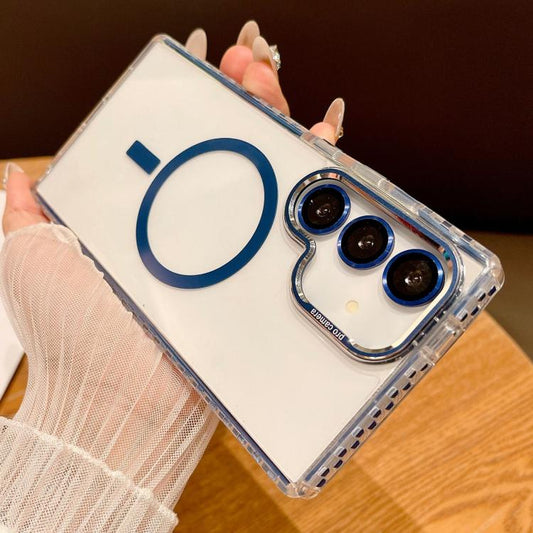 For Samsung Galaxy S25 5G Transparent MagSafe Phone Case with Lens Film(Blue) - Galaxy S25 5G Cases by PMC Jewellery | Online Shopping South Africa | PMC Jewellery | Buy Now Pay Later Mobicred