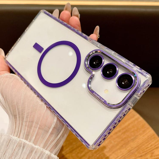 For Samsung Galaxy S25+ 5G Transparent MagSafe Phone Case with Lens Film(Purple) - Galaxy S25+ 5G Cases by PMC Jewellery | Online Shopping South Africa | PMC Jewellery | Buy Now Pay Later Mobicred