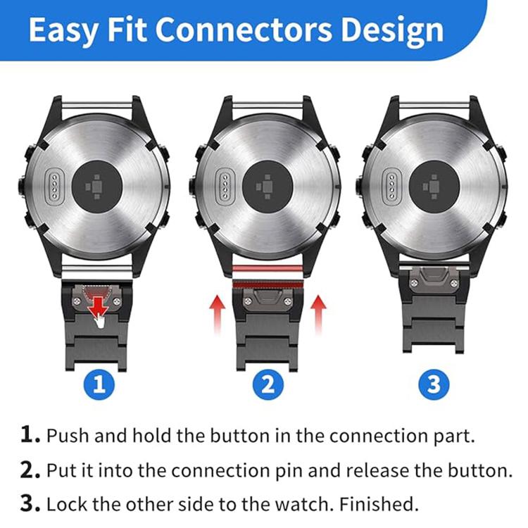 For Garmin 26mm Three-beads Titanium Alloy Push Buckle Metal Quick Release Watch Band(Black) - Watch Bands by PMc TechLife | Online Shopping South Africa | PMc TechLife | Buy Now Pay Later Mobicred