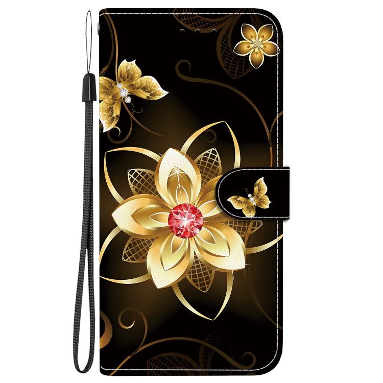 For iPhone 16e Crystal Texture Colored Drawing Leather Phone Case(Gold Flower) - iPhone 16e Cases by PMC TechLife | Online Shopping South Africa | PMC TechLife | Buy Now Pay Later Mobicred
