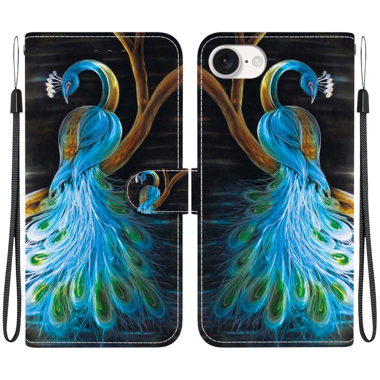 For iPhone 16e Crystal Texture Colored Drawing Leather Phone Case(Peacock) - iPhone 16e Cases by PMC TechLife | Online Shopping South Africa | PMC TechLife | Buy Now Pay Later Mobicred