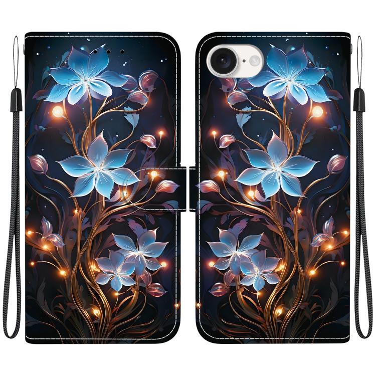 For iPhone 16e Crystal Texture Colored Drawing Leather Phone Case(Little Lantern Flower) - iPhone 16e Cases by PMC TechLife | Online Shopping South Africa | PMC TechLife | Buy Now Pay Later Mobicred
