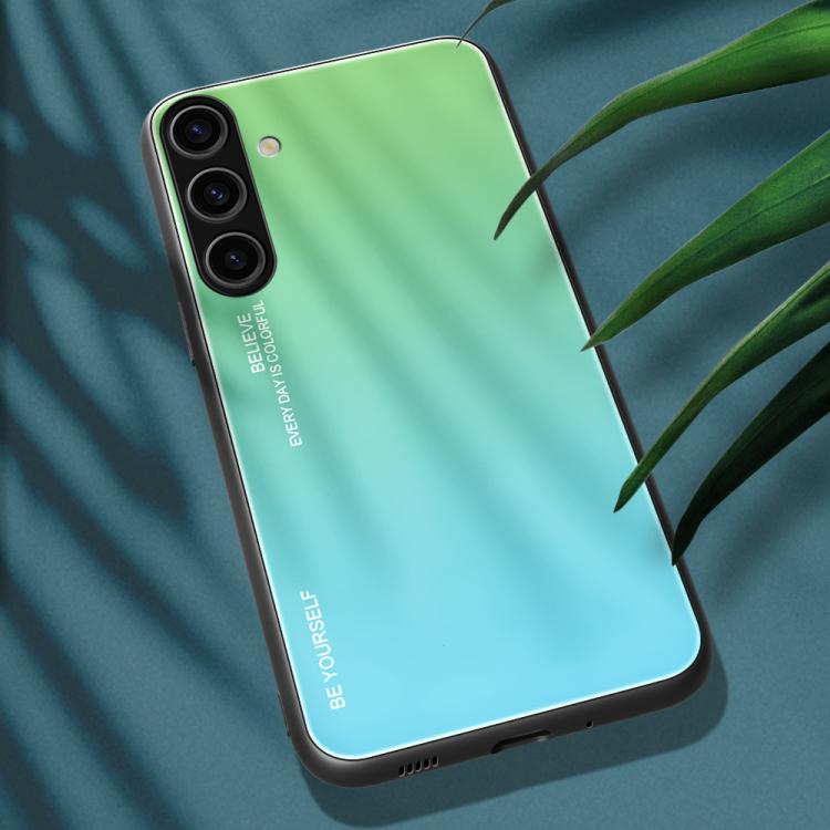 For Samsung Galaxy S25 5G Gradient Color Glass Phone Case(Green Cyan) - Galaxy S25 5G Cases by PMC Jewellery | Online Shopping South Africa | PMC Jewellery | Buy Now Pay Later Mobicred