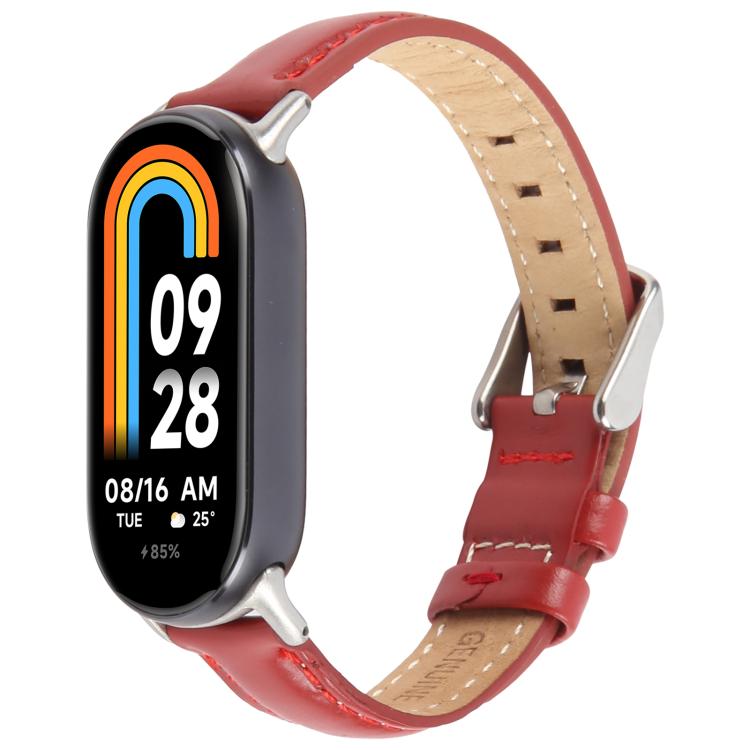 For Xiaomi Smart Band 9 / 8 Silver Metal Connector Genuine Leather Watch Band(Red) - free shipping - PMc TechLife - Order now!