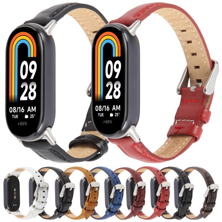 For Xiaomi Smart Band 9 / 8 Silver Metal Connector Genuine Leather Watch Band(Black) - free shipping - PMc TechLife - Order now!